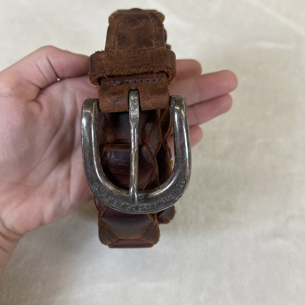Vintage Levis Strauss Men's Size 34/55 Braided Brown Leather Belt Silver Accent